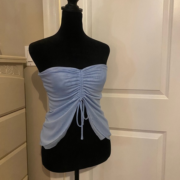 Garage Light Blue Ruched Blouse - Picture 1 of 3